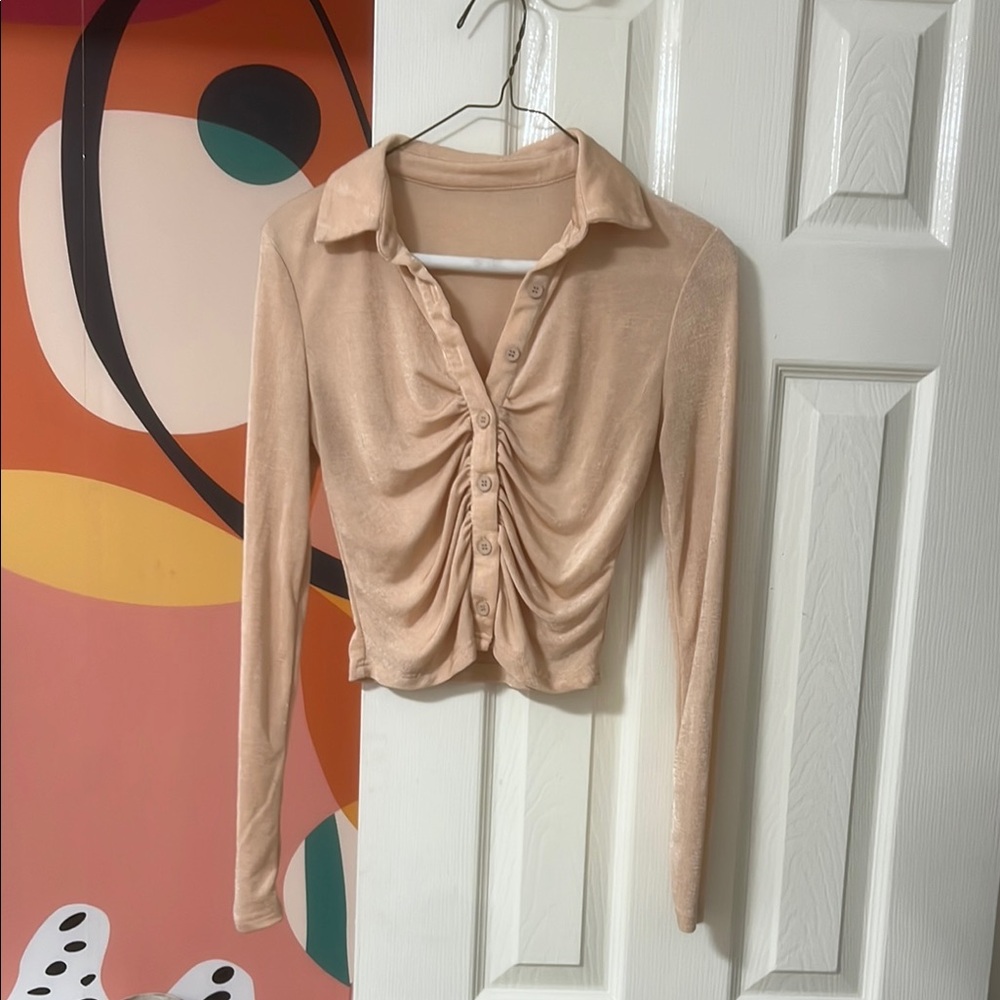 Ruched Cream Long Sleeve Top